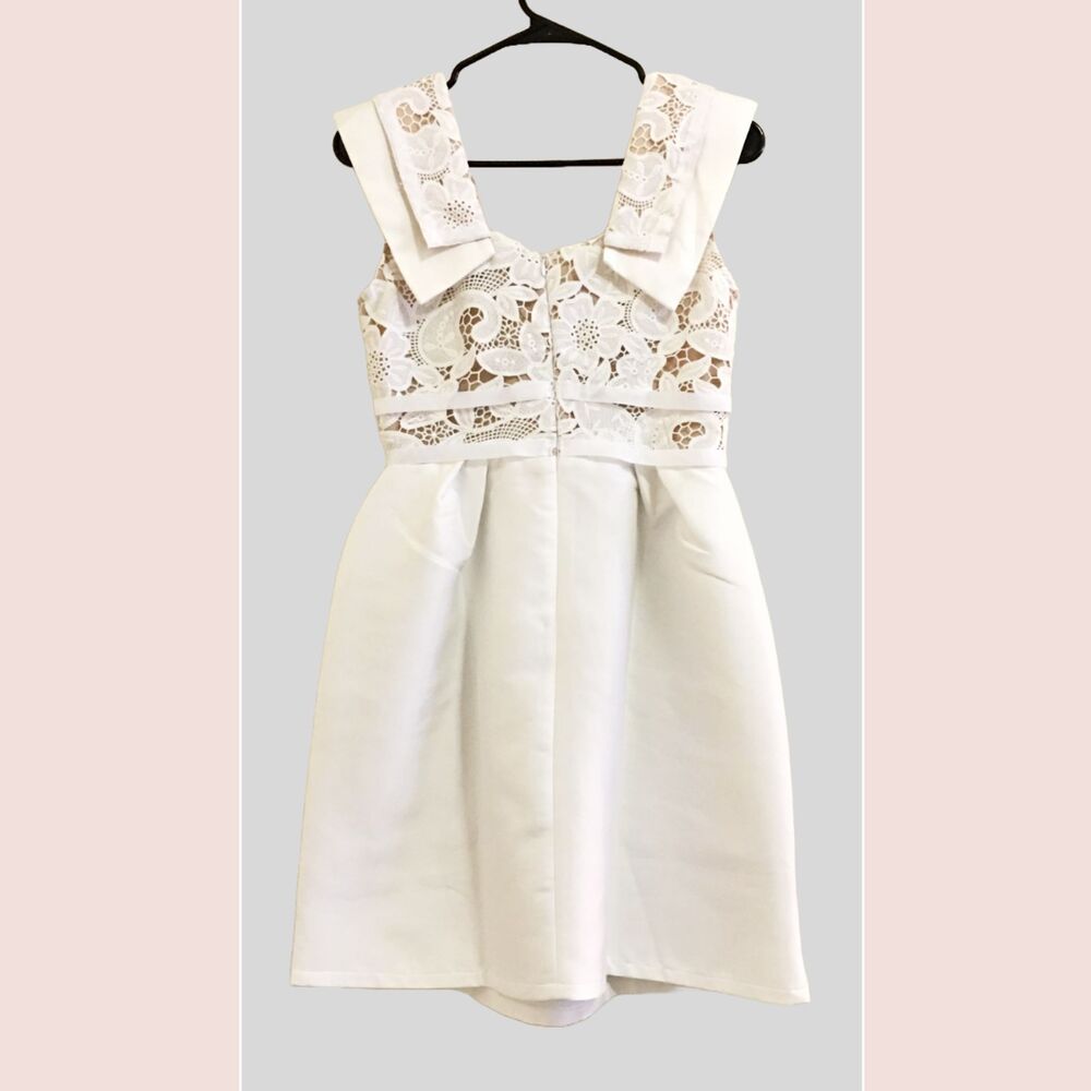 WHITE COCKTAIL & PARTY DRESS | NWT Lace mini dress Sz M - Picture 2 of 6